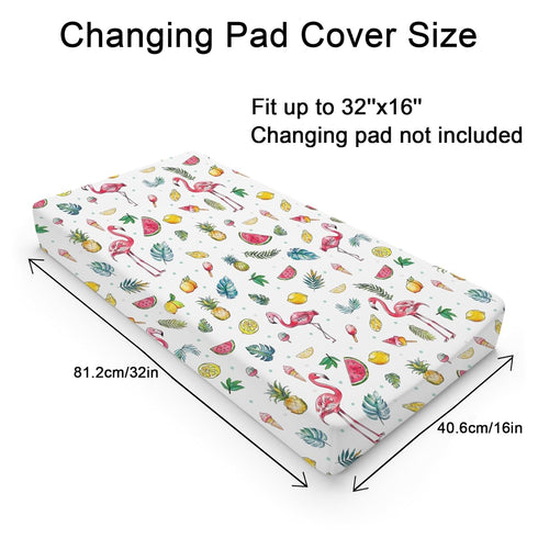 Watercolor Summer Flamingo Changing Pad Covers Lemon Pineapple Watermelon Tropical Leaves Baby Diaper Changing Pad Sheets for Boy Girl Birds Soft ...