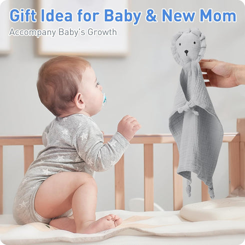 Newborn Baby Loveys Security Blanket Muslin Soft & Breathable,Organic Cotton Lion Lovies for Baby New Born Boy Girl Unisex Baby Unique Neutral Pre...
