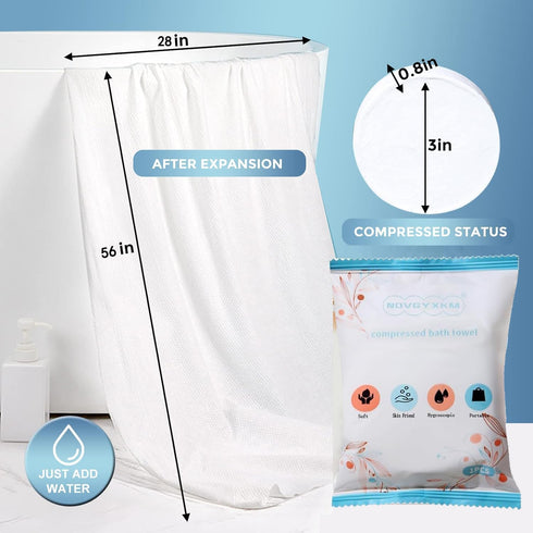 6 Packs Large Compressed Towel 56'' x 28'' Disposable Cotton Bath Towels Portable Thick Paper Towel Reusable Suitable for Hiking Camping Beach Swi...