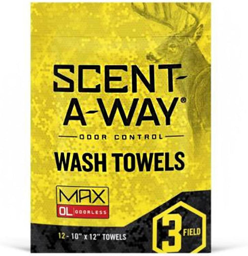 Hunters Specialties Scent-A-Way MAX Odorless Wash Towels, 12 Pack Refreshment Shower 10"x12" Body Wipes for Hunters, Trappers, Anglers, and Camper...