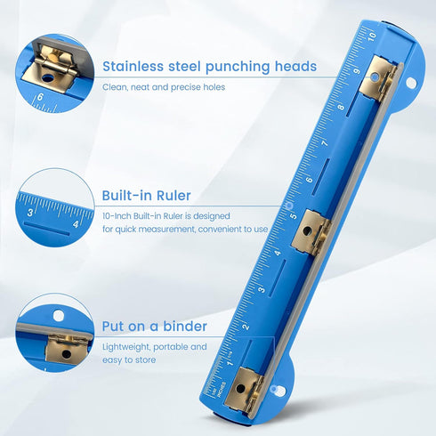 Eagle 3 Hole Punch, Portable Ring Binder 3 Hole Punch, Paper Puncher with Integrated Ruler, 5 Sheets Capacity, for Ring Binders, Office and School...