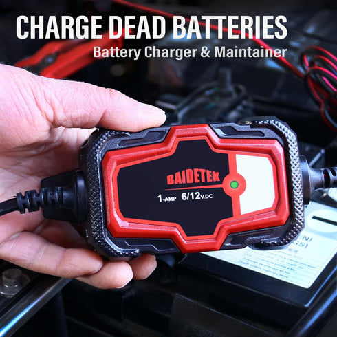 1A Car Battery Charger, 6V and 12V Fully Automatic Trickle Charger, Smart Battery Maintainer for Cars, Motorcycle, Boat, Truck, Lawn Mower, Marine...