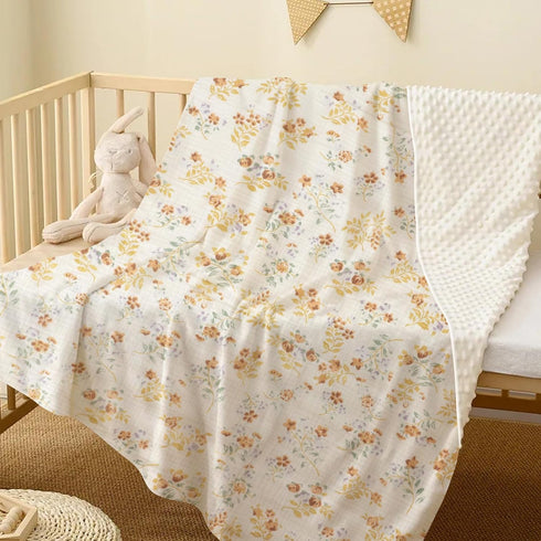 Fluffy-backed Reversible Baby Swaddle Blankets 100% Muslin Cotton Front Nursery Plush Dotted Fleece Back Receiving Bed Quilt Blanket for Unisex Ne...