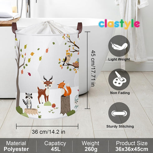 Clastyle 45L Woodland Animals Laundry Basket Collapsible Waterproof Forest Fox Storage Basket with Handle Kids Room Jungle Deer Laundry Hamper wit...