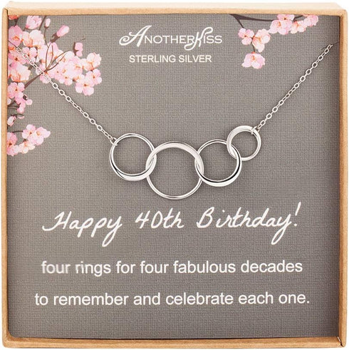 AnotherKiss 40th Birthday Gifts for Women, Sterling Silver 4 Circle Necklace for Her, 4 Rings for 4 Decades Jewelry Gift Idea...