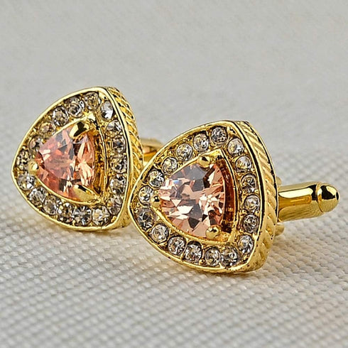 V & L Gold Crystal Cuff links Yellow – Fancy Unique Elegant Sparkling Luxury Gem Stone Cufflinks for men in Triangle - Perfect for Wedding, Formal...
