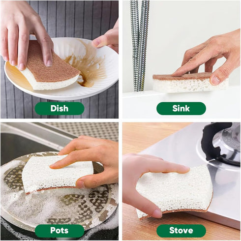 HOMEXCEL Natural Scrub Sponges Kitchen 12 Pack, Non-Scratch Cleaning Sponges for Dishes, Cellulose Sponges Safe on Non-Stick Cookware, Dual Sided ...