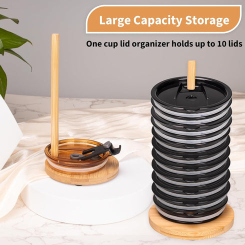 2 Pcs Tumbler Lid Organizers, Bamboo Tumbler Lid Holder, Storage for Up to 20 Lids, Tumbler Lid Storage for Kitchen Cabinets and Countertops?Suita...