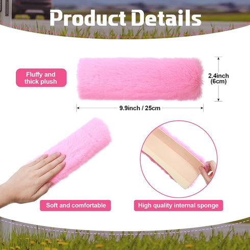 Boao 4 Pack Faux Sheepskin Car Seat Belt Pads Seatbelt Protector Soft Seat Belt Shoulder Strap Cover Comfort Harness Pad(Pink, 9.9 Inch)...