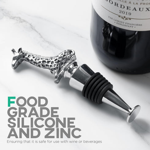 Homestia Wine Stoppers for Wine Bottles, Giraffe Wine Beverage Bottle Stopper, Stainless Steel Reusable Wine Corks with Silicone Seal, Bottle Cove...