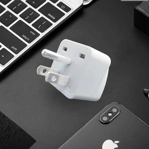 US Plug Adapter for USA, EU, UK, Australia, JP, Asia, Italy, Swiss - Convert Round to Flat Pin to USA Type B 3-Prong Male Plug Wall Outlet Power C...