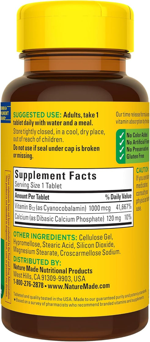 Nature Made Vitamin B12 1000 mcg, Dietary Supplement For Energy Metabolism Support, 75 Time Release Tablets, 75 Day Supply...