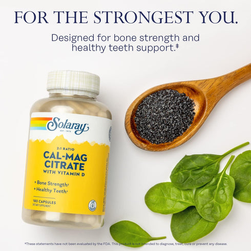 SOLARAY Calcium & Magnesium Citrate 2:1 Ratio w/Vitamin D-3, Healthy Bones, Muscle & Nervous System Support, High Absorption 180 Capsules...