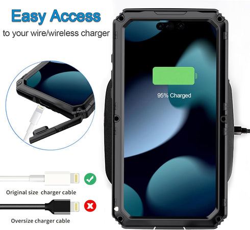 Marrkey Waterproof Case for iPhone 15 Pro Max, Heavy Duty Durable Metal Full Body Built-in Screen Protection Case Shockproof Dustproof Rugged Mili...