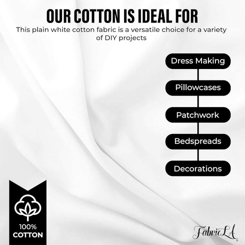 White Cotton Fabric by The Yard | 60” inches Wide Lining Fabric | 2 Yard Cotton Fabric | 75 GSM Thin Lightweight 100% Cotton Fabric | Cotton Lawn ...