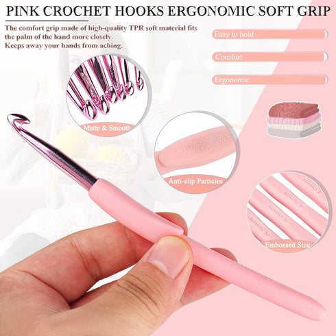 Coopay Ergonomic Crochet Hooks Set Knitting & Crochet Supplies, 8pcs Soft Grips Crochet Needles for Crocheting, Size from 2.5mm to 6.0mm, Ergonomi...
