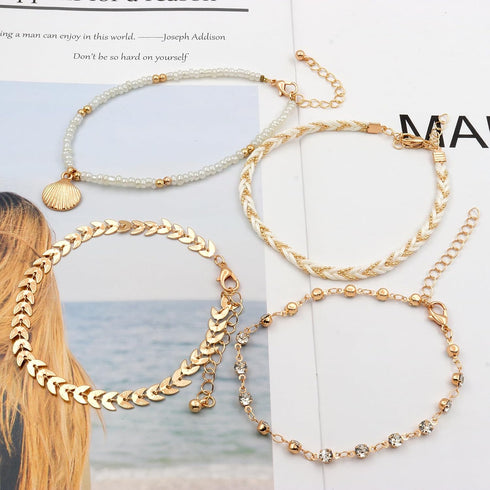 FUTIMELY Layered Beaded Anklet Bracelets Set for Women,Boho Handmade Adjustable Waterproof String Shell Ankle Bracelet Beach Foot Jewelry...