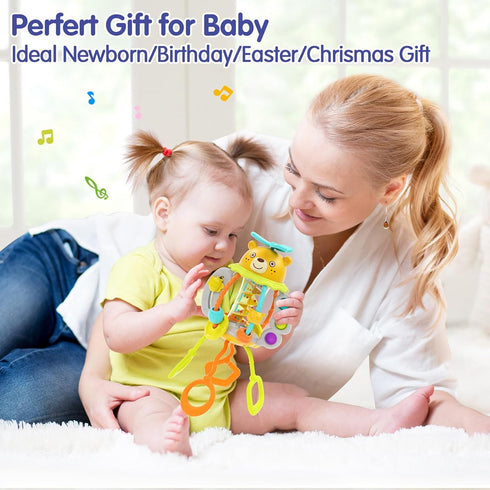 HOLA Montessori Toys for 1 year old Boy-Rattle Teething Toys Baby Toys 0-6 Months Baby Toys 6-12 Months, Silicone Pull String Toys Sensory Toys fo...