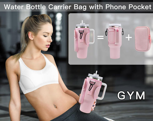 Janhavi Water Bottle Carrier Bag with Phone Pocket for Stanley 40oz Tumbler,Glitter Initial Water Bottle Holder with Adjustable Strap Sport Bottle...