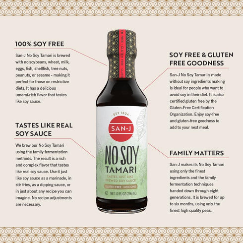 San-J - No Soy Tamari - Specially Brewed Soy Sauce Alternative - 10 oz. Bottle...