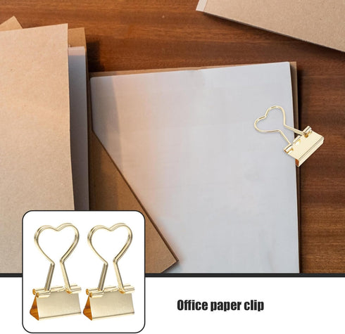 10pcs Heart Shape Binder Clips Gold Metal Binder Clips with Heart Shaped Handle Cute Paper Clamps Paperclips Bookmarks Invoice Bill Clip for Offic...