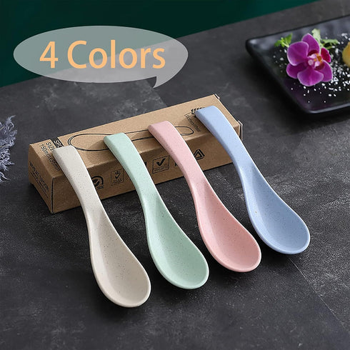 WUWEOT 24 Pack Wheat Straw Soup Spoons, 6 Inches Colourful Unbreakable Meal Spoon, Cereal Dinner Spoon for Kid and Adult, Microwave Dishwasher Saf...
