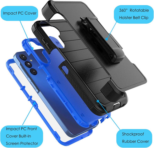 Njjex Rugged Case for Samsung Galaxy A15 5G, for Galaxy A15 5G Case with Belt Clip Holster, Built-in Screen Protector Heavy Duty Shockproof Lockin...