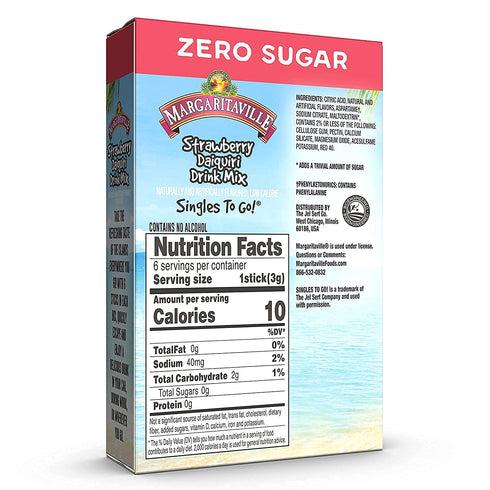 Margaritaville Singles To Go Water Drink Mix - Strawberry Daiquiri Flavored, Non-Alcoholic Powder Sticks (4 Boxes with 6 Packets Each - 24 Total S...