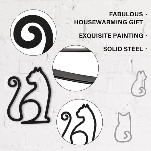 Ferraycle 3 Pieces Black Cat Metal Wall Art Wire Wall Sign Cat Sign Decor for Kitchen Restaurant Shop Decors Christmas Cats Lover Gifts(Cat Style)...