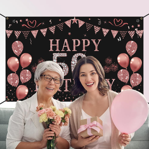 Trgowaul 50th Birthday Decorations for Women - Rose Gold 50th Birthday Banner Backdrop 50th Birthday Party Suppiles Photography Supplies Backgroun...