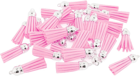 Mandala Crafts 100 Pcs Light Pink Faux Suede Tassels Bulk Keychain Making Supplies - Small Leather Tassels for Charms, Jewelry Making, and DIY Cra...