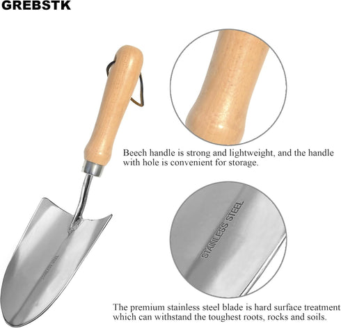 GREBSTK Garden Trowel Beech Wood Handle Stainless Steel Shovel Tool for Gardening Weeding Transplanting & Digging...