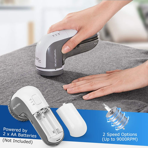 BEAUTURAL Fabric Shaver and Lint Remover, Sweater Defuzzer with 2-Speeds, 2 Replaceable Stainless Steel Blades, Battery Operated, Remove Clothes F...