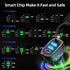 4-Port 30W USB-C & 18W USB-A QC3.0 Fast Charging Car Charger with Colorful Ring LED Light and Coiled Cable for iPhone 15, Samsung S24, Pixel, Tabl...