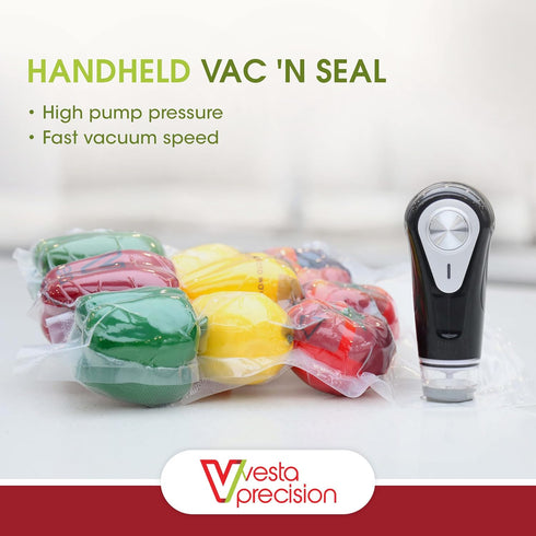 Vacuum Sealer by Vesta Precision - Handheld Vac 'n Seal | Extends Food Freshness | Fast and Powerful Vacuum | Compact Design | Long Battery Life |...