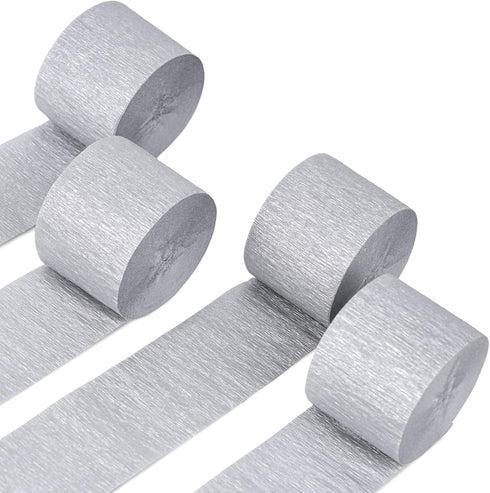 Koogel 4 Crepe Paper Rolls, Silver Crinkled Paper Crepe Paper Streamers Party Decorations for Paper Crafts Birthday Wedding 1.8 Inch x 82 Ft/Roll...