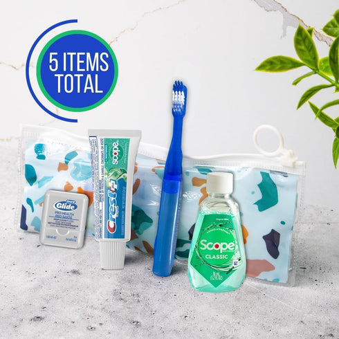Dental Travel Kit with Travel Toothbrush, Travel Sized Toothpaste, Mouthwash and Floss in a Reusable Zipper Pouch, Ideal for Traveling (TSA Approv...