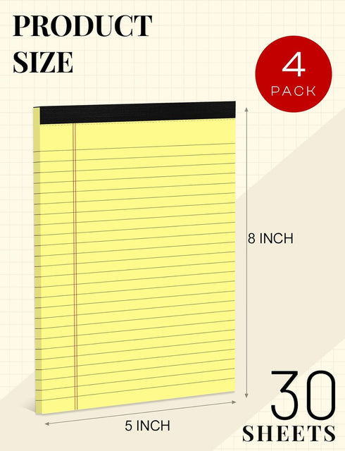 Yellow Legal Pads 5×8 Small Notepads 4 Pack Yellow Note Pads 5×8 College Ruled Perforated Writing Pads 80 GSM Lined Pads of Paper Writing Tablets ...