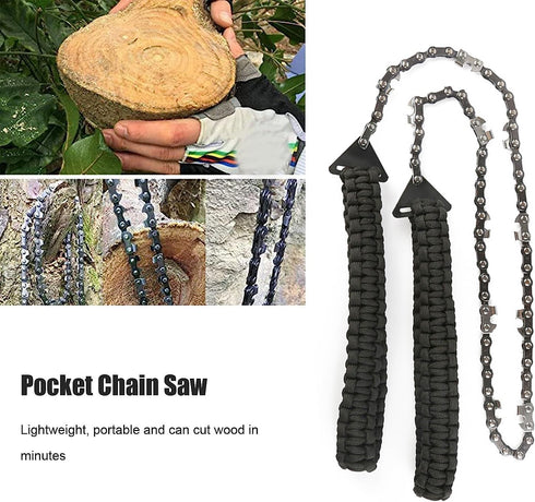 Pocket Chainsaw with Paracord Handle 24inch 11teeth Rope Saw Hand Saw Emergency Outdoor Survival Gear Folding Chain Wire Fast Wood & Tree Cutting ...