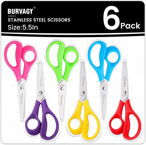 Kids Scissors 6-Pack, Scissors for School, Safety Scissors, Blunt Tip Scissors, 5.5 Inch...