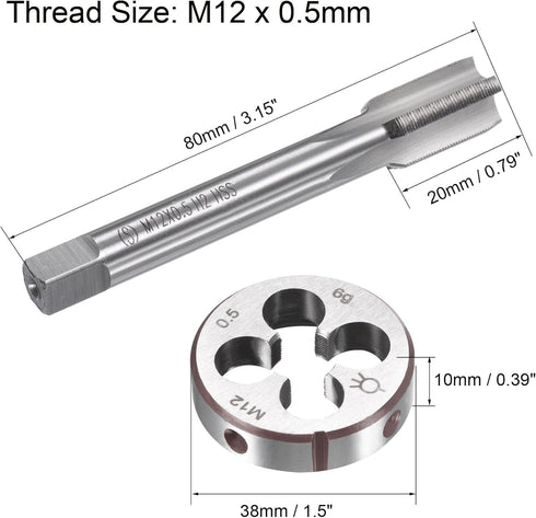 uxcell M12 x 0.5mm Metric Tap and Die Set, Machine Thread Screw Tap with Round Threading Die, Tap & Die Kit for Nut Screw Bolt Thread Repair...
