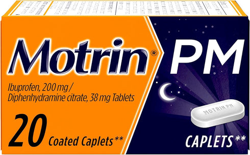 Motrin PM Caplets, 200 mg Ibuprofen & 38 mg Sleep Aid, Nighttime Relief for Minor Pains, 20 ct...
