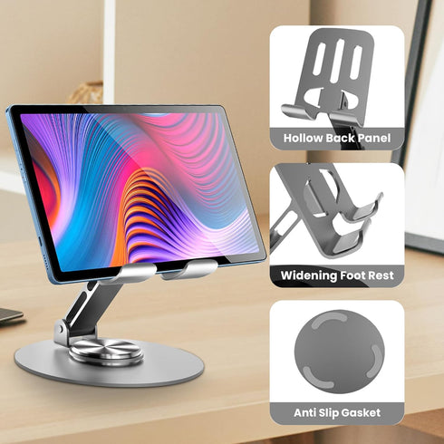 2PCS Cell Phone Stand, Multi-Angel Adjustable 360° Rotation Non-Slip Metal Phone Stand Compatible with iPone Android Smartphone and Tablet(Grey&Gr...
