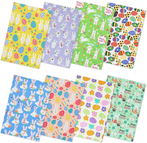 Pack of 8 Easter Fat Squares Polyester Fabric Sheets Bundles, 20" x 20", Assorted 8 Patterns Bunny Chicken Printed Patchwork Fabric Squares Materi...