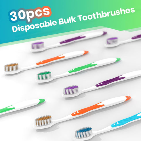 30 Pack Bulk Toothbrushes with Covers, Individually Wrapped Tooth Brush Pack for Adults & Kids, Disposable Toothbrush Medium Soft for Travel, Dona...
