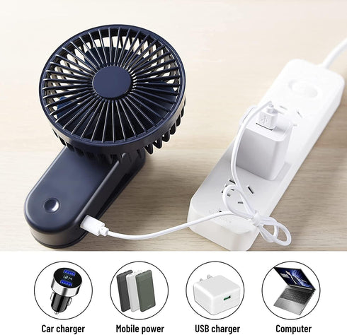 Portable Clip on Mini Desk Fan, 2400mAh Rechargeable USB Battery Operated Stroller Fan with Magnet, Royal Blue...