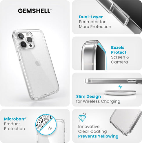 Speck Clear iPhone 15 Pro Max Case - Slim, Drop Protection - Scratch Resistant, Anti-Yellowing, 6.7 Inch Phone Case - GemShell Clear......