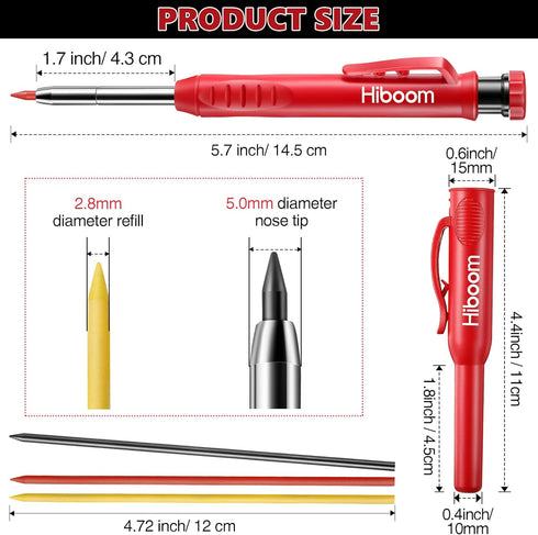 Hiboom 2 Pcs Carpenter Mechanical Pencils Marker with 18 Pcs Refills Construction Woodworking Marking Pens with Built in Sharpener and Protective ...