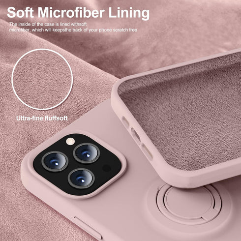Compatible with iPhone 13 Pro Case with Ring Kickstand Soft Microfiber Lining | Anti-Scratch Thickening Silicone Rubber Drop Full-Body Protection ...