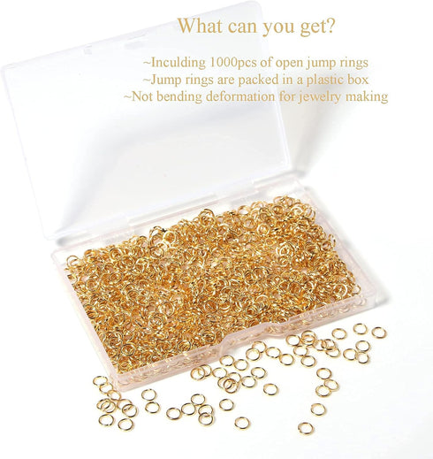 1000 Pcs 5mm Open Jump Rings Gold Plated Jump Rings for Jewelry Making Single Ring Bulk for DIY Craft Earring Necklace Bracelet Pendant Choker Jew...